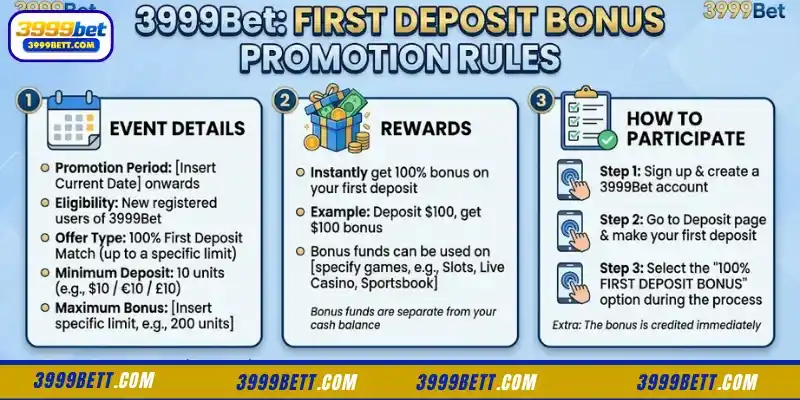 Regulations regarding the first deposit bonus promotion at 3999Bet